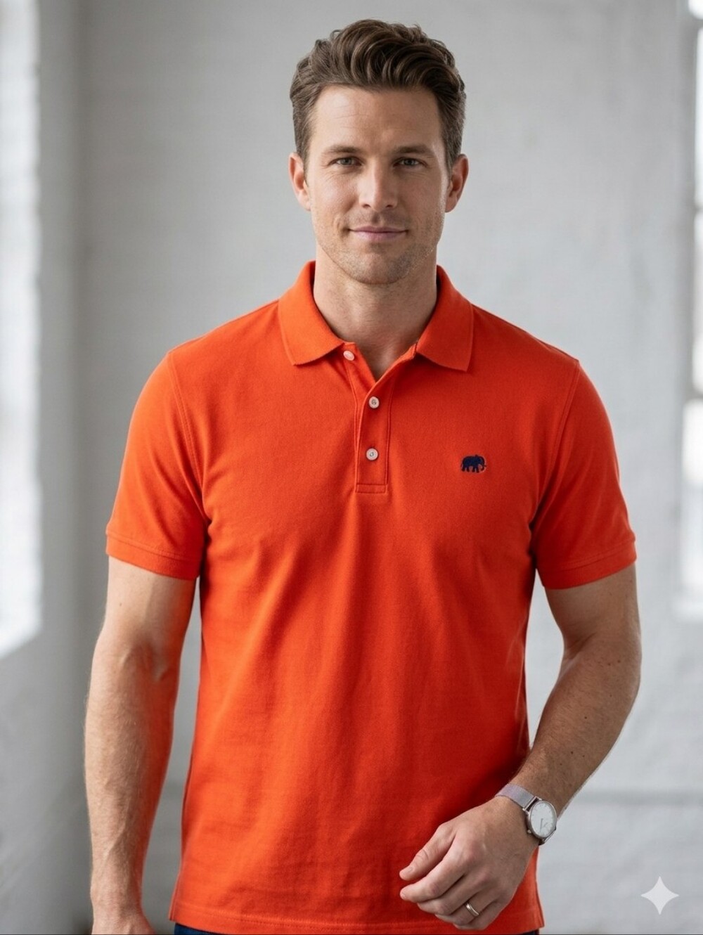Banana Republic Luxe Touch Pique Polo | Orange Elephant Logo | Large